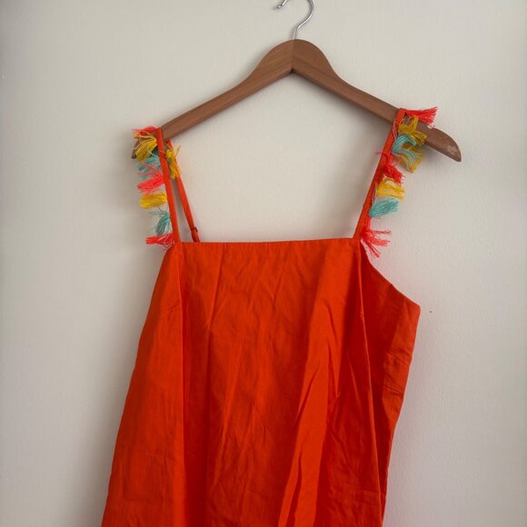Anthropologie Sleeveless Fringe Tank Square Neck Mini Dress Orange NWT Sz S - Picture 3 of 9